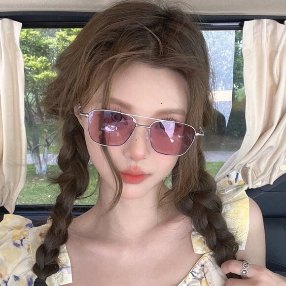 Metal Frame Sunglasses Uv Protection Light Purple Sunglasses